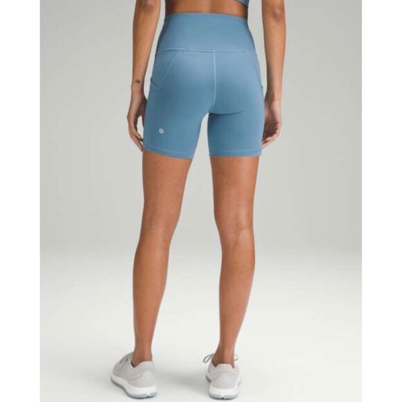 LULULEMON Utility Blue Wunder Under Train High-Rise Pocket 6" Spandex Shorts 6 - Picture 1 of 8